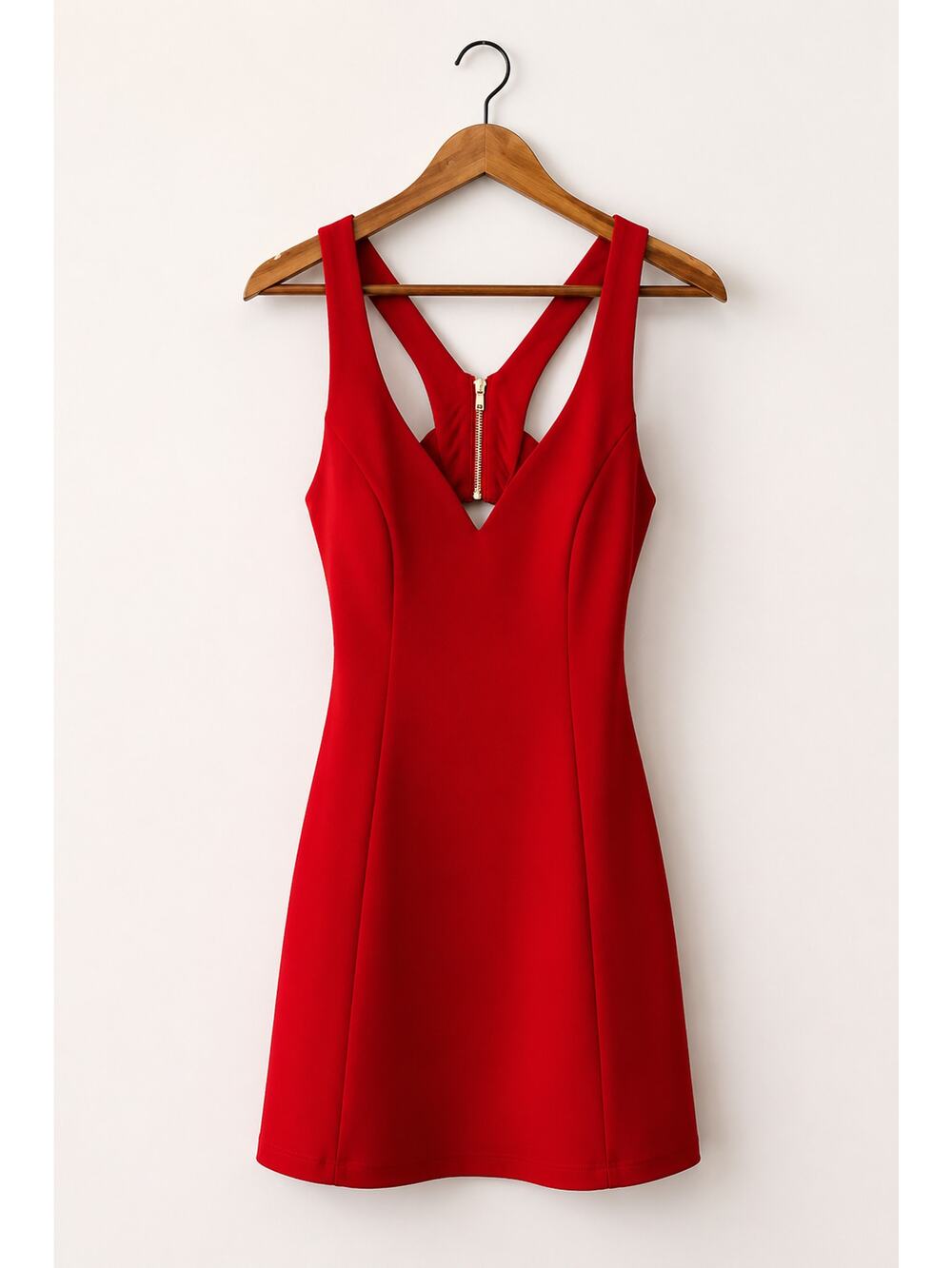 Red Bodycon Mini Dress Sleeveless Deep V Neck Zip Front Cocktail Party Size 0